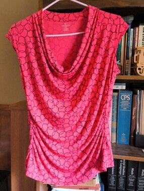 Petite Cowl Neck Sleeveless Top with Circle Print